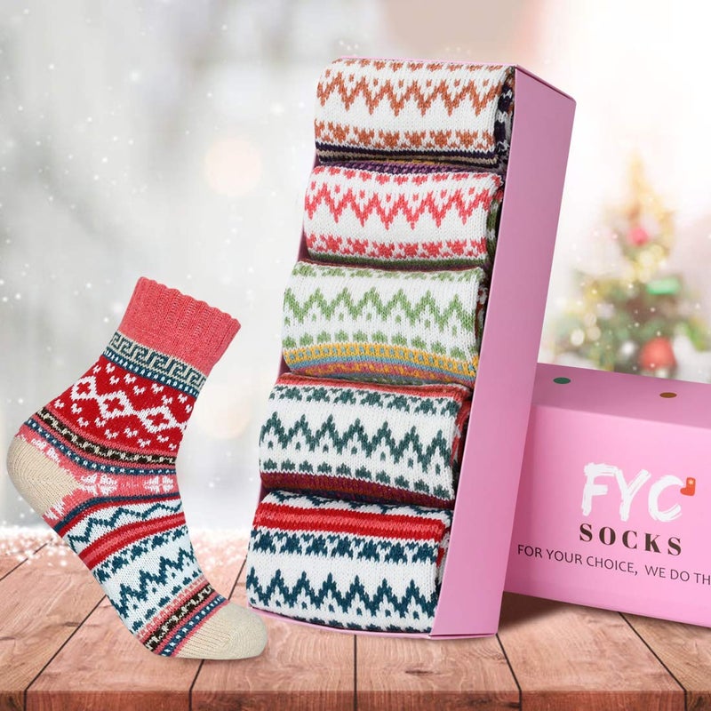 FYC Women Socks Winter - Gifts for Women - Warm Thick Soft Wool Cozy Crew Socks Christmas Stocking Stuffers Gifts for Woman (Multicolor-12-5pairs) - Image 4